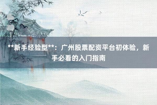 **新手经验型**：广州股票配资平台初体验，新手必看的入门指南