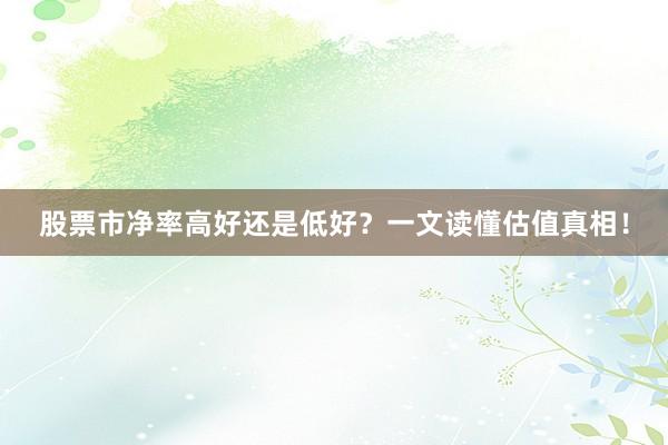 股票市净率高好还是低好？一文读懂估值真相！
