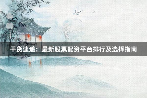 干货速递:最新股票配资平台排行及选择指南