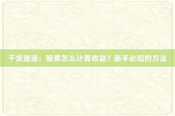 干货速递：股票怎么计算收益？新手必知的方法