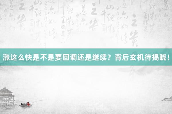 涨这么快是不是要回调还是继续？背后玄机待揭晓！