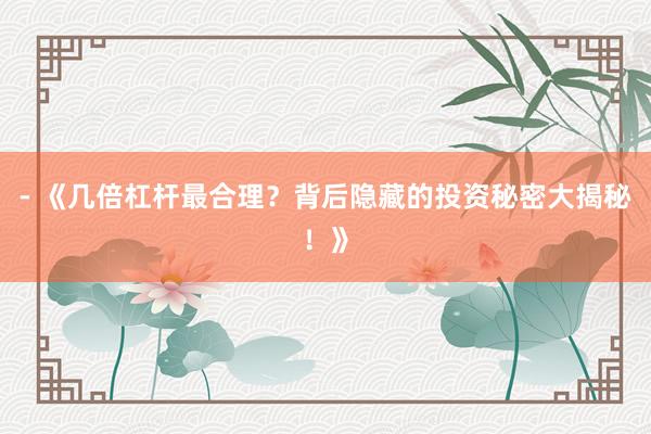 - 《几倍杠杆最合理？背后隐藏的投资秘密大揭秘！》