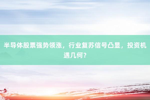 半导体股票强势领涨，行业复苏信号凸显，投资机遇几何？