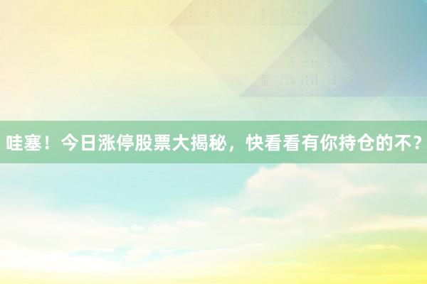 哇塞！今日涨停股票大揭秘，快看看有你持仓的不？