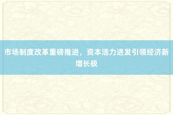 市场制度改革重磅推进，资本活力迸发引领经济新增长极
