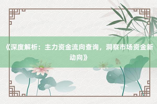 《深度解析：主力资金流向查询，洞察市场资金新动向》