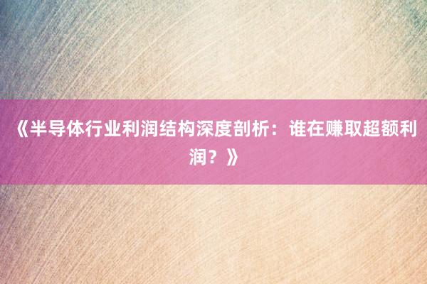 《半导体行业利润结构深度剖析：谁在赚取超额利润？》