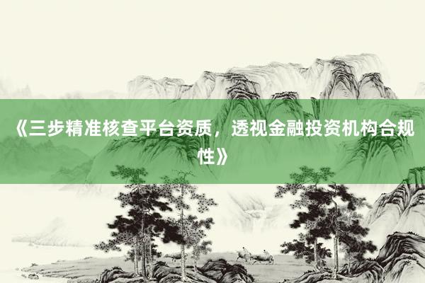 《三步精准核查平台资质，透视金融投资机构合规性》
