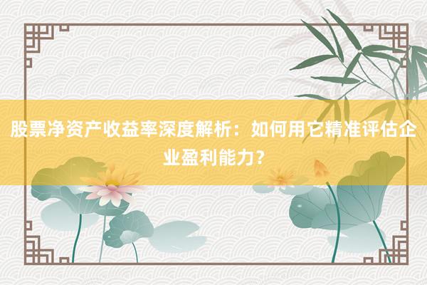 股票净资产收益率深度解析：如何用它精准评估企业盈利能力？