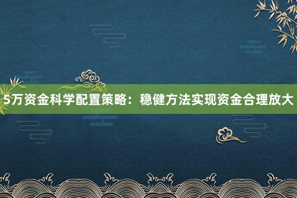 5万资金科学配置策略:稳健方法实现资金合理放大