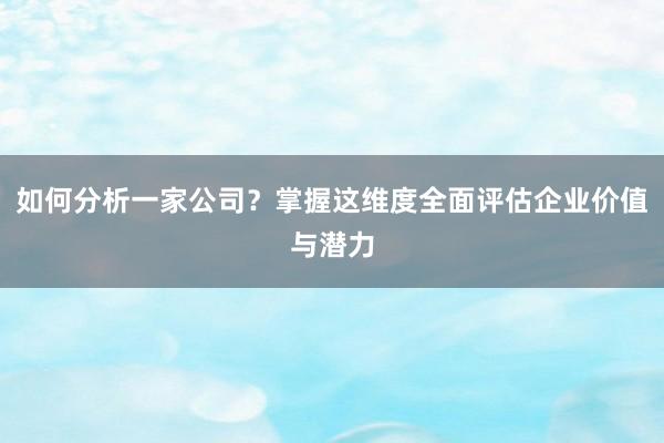如何分析一家公司?掌握这维度全面评估企业价值与潜力