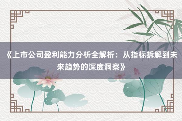 《上市公司盈利能力分析全解析：从指标拆解到未来趋势的深度洞察》