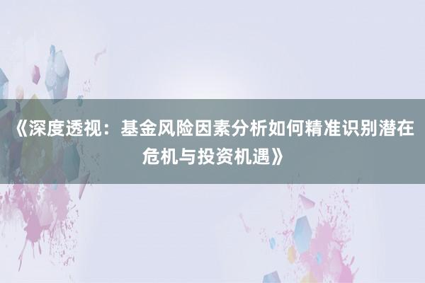《深度透视：基金风险因素分析如何精准识别潜在危机与投资机遇》