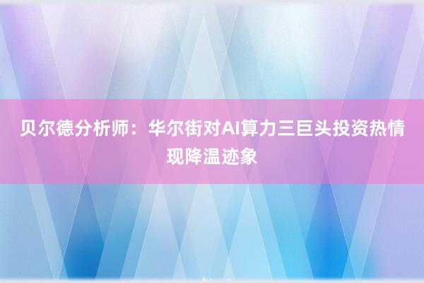 贝尔德分析师：华尔街对AI算力三巨头投资热情现降温迹象