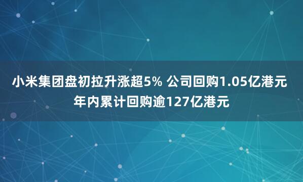 小米集团盘初拉升涨超5% 公司回购1.05亿港元 年内累计回购逾127亿港元